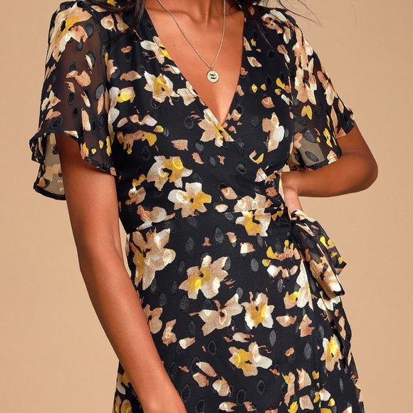 Lulu's Floral Black and Yellow Maxi Dress - Picture 2 of 7